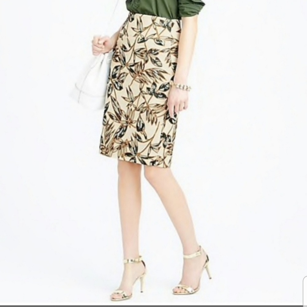 J.Crew Gold Foil Leaf Pencil Skirt